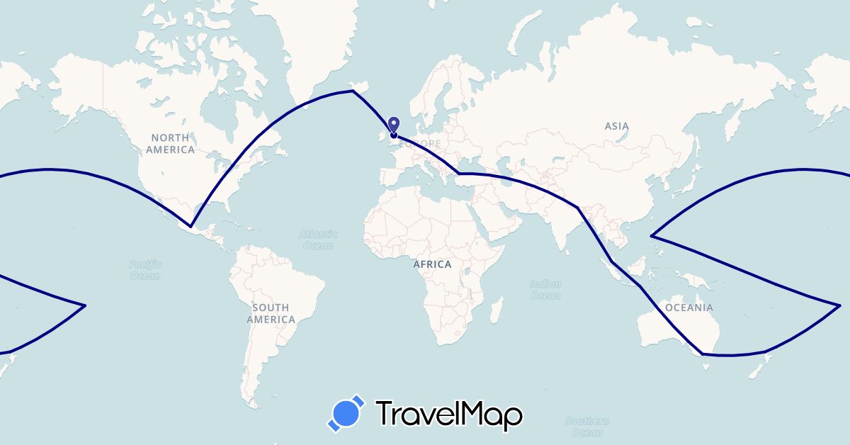 TravelMap itinerary: driving in Australia, Canada, France, United Kingdom, Indonesia, Iceland, Mexico, Malaysia, Nepal, New Zealand, Philippines, Turkey (Asia, Europe, North America, Oceania)